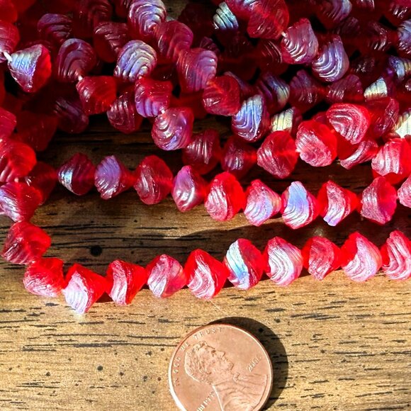 9 (Nine) 8" Strands Czech Glass Beads - Matte Ruby AB Shells 8x9mm - Picture 4 of 4
